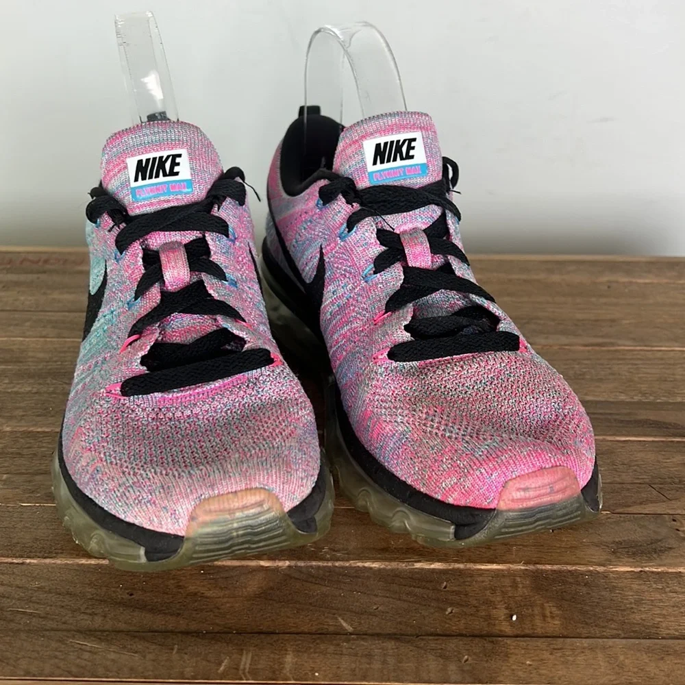NIKE pink black and blue flyknit max running sneakers us women’s size 8_3